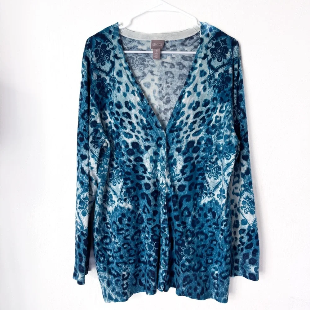 Chico's Size 3 Cardigan Sweater Blue Like New - Picture 2 of 5